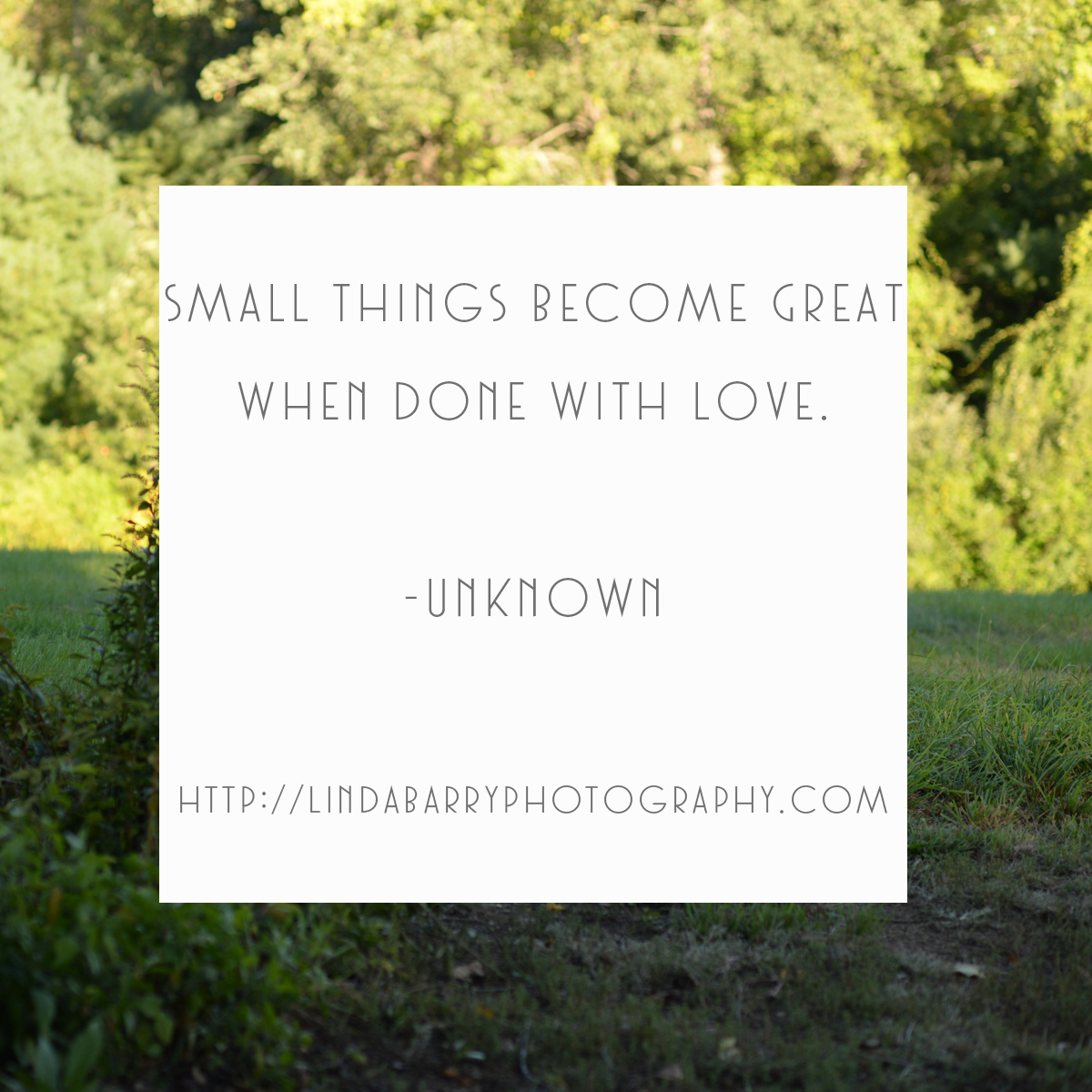 Small things become great things when done with love. Inspirational quote.